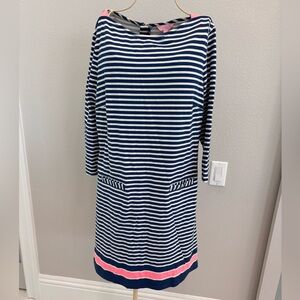 Lilly Pulitzer Irina Guava Melon Exotic Garden Striped Dress Size LARGE